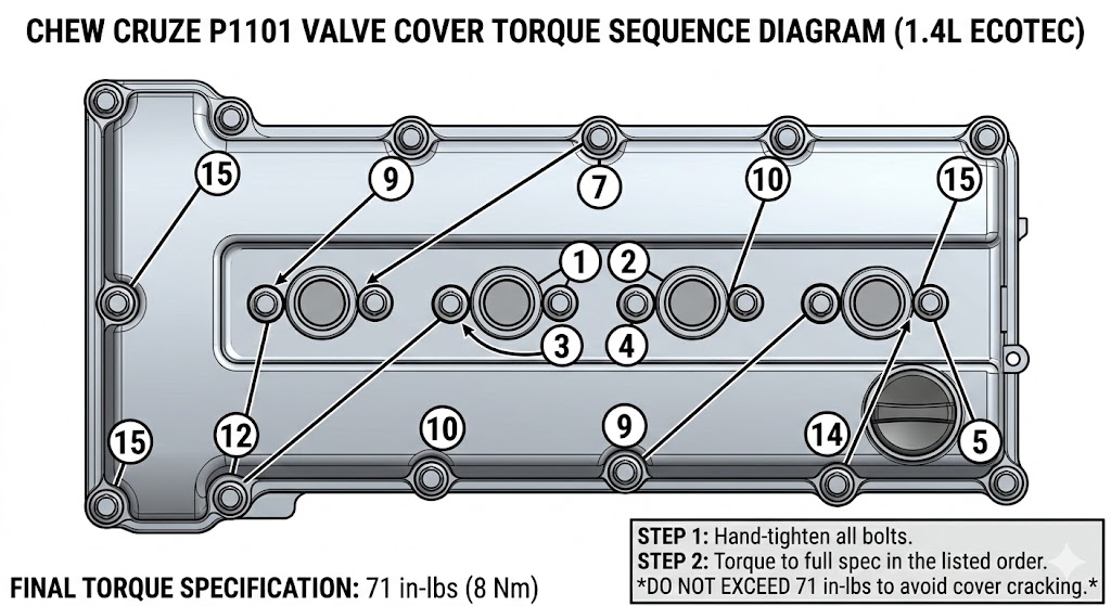 Chevy Cruze P1101 Valve Cover Torque Sequence Diagram